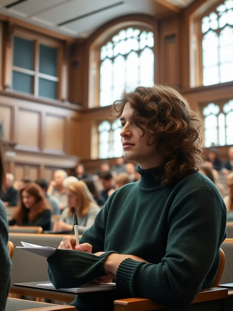 Coventry University student attending a lecture, with a focus on engagement and learning in a classroom setting.